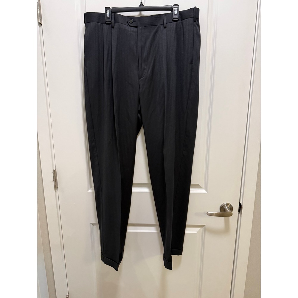 Savane Select Edition Mens 38x32 Charcoal Grey Herringbone Pleated Dress Pants